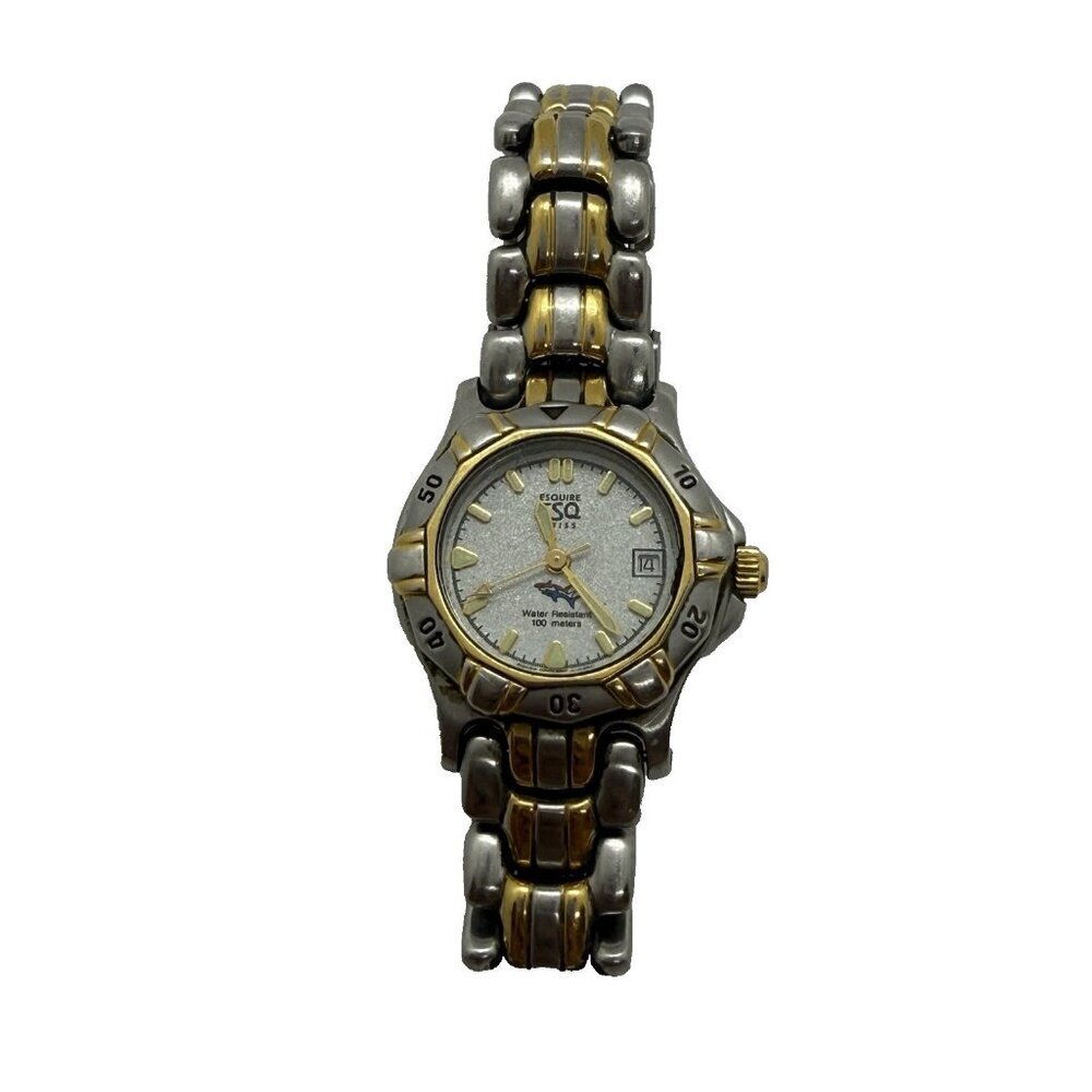 Esquire ESQ Swiss Wristwatch Gold Silver 2 Tone Band 100WR Date Stainless Steel